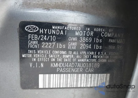 2010 Hyundai Elantra Se from USA, damaged, VIN KMHDU4AD7AU018189